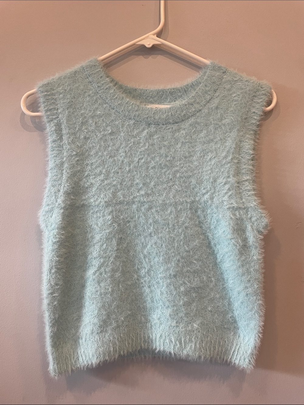 Cozy Light Blue Fuzzy Knit Sleeveless Sweater  small like new